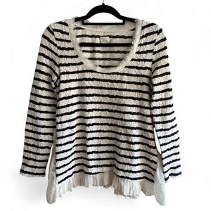 Anthropologie Navy and White Women's Top Size Medium